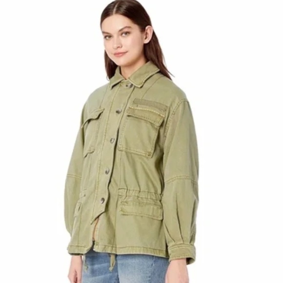 Free People Women's Seize the Day Military Jacket MEDIUM Army Oversized Boho NEW - Picture 2 of 13